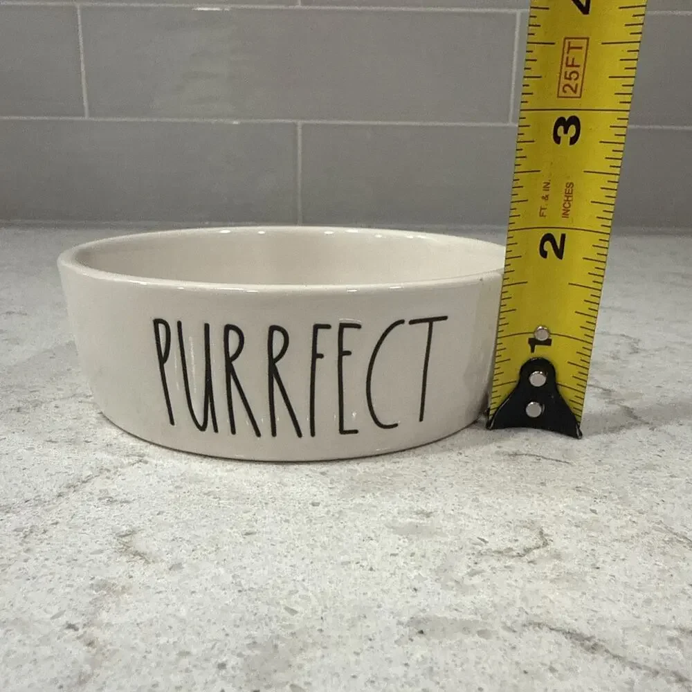 “PURRFECT” Rae Dunn WHITE 5” Ceramic Cat Pet Dish Food Water Bowl New